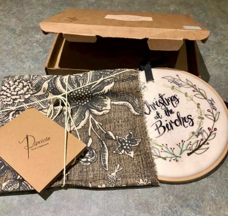 Thumbnail: Personalised Christmas Wreath Decorative Freehand Embroidery Hoop