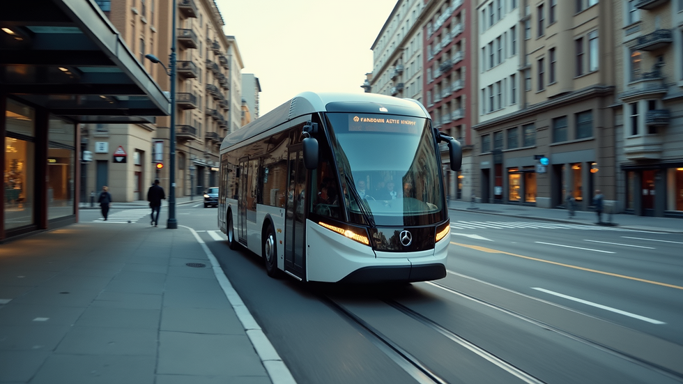 High angle view of autonomous bus navigating urban street