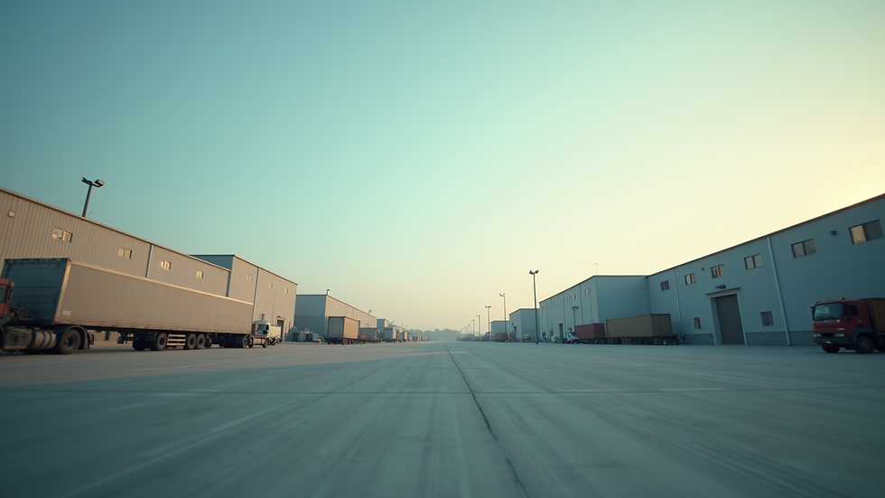 Eye-level view of industrial park with warehouses