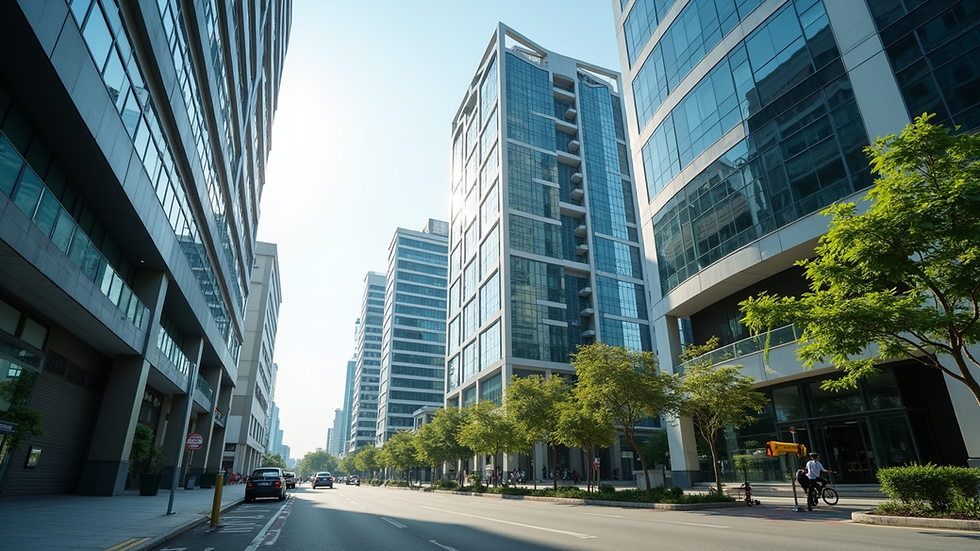 Eye-level view of modern commercial buildings in Puchong