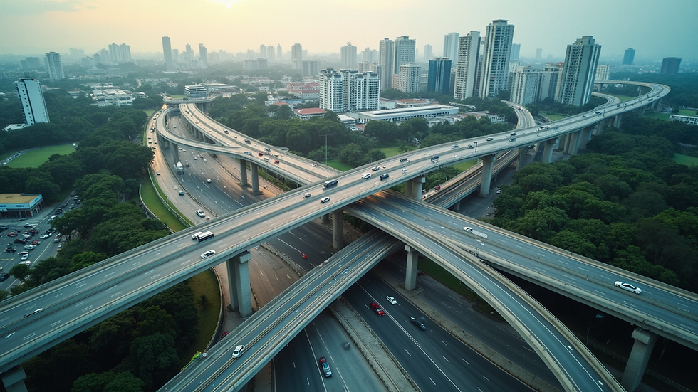 High angle view of Puchong highway interchange with smooth traffic flow