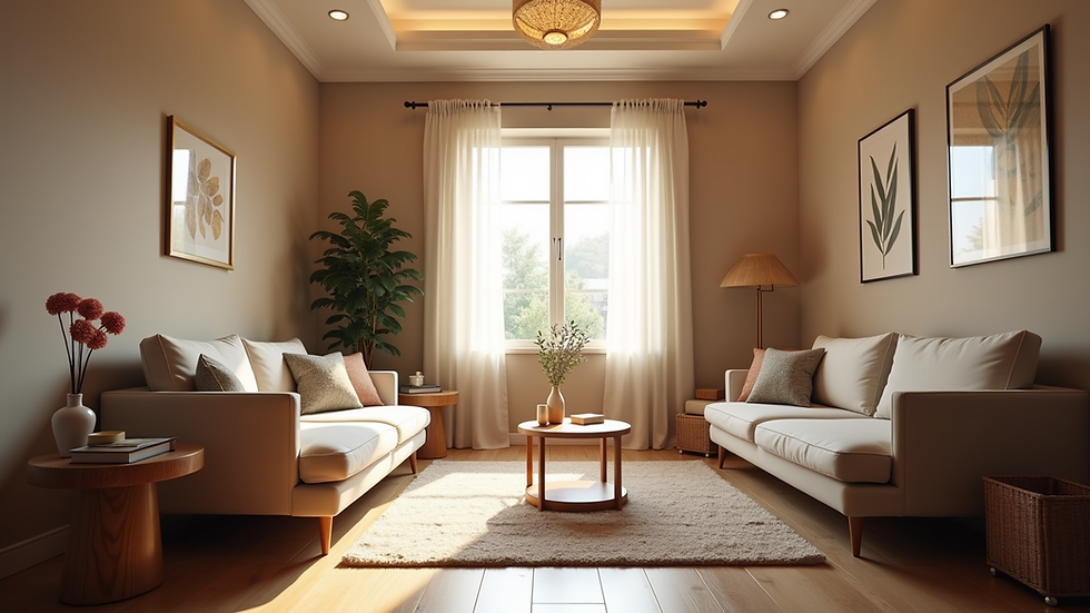 Eye-level view of a cozy therapy room with comfortable seating