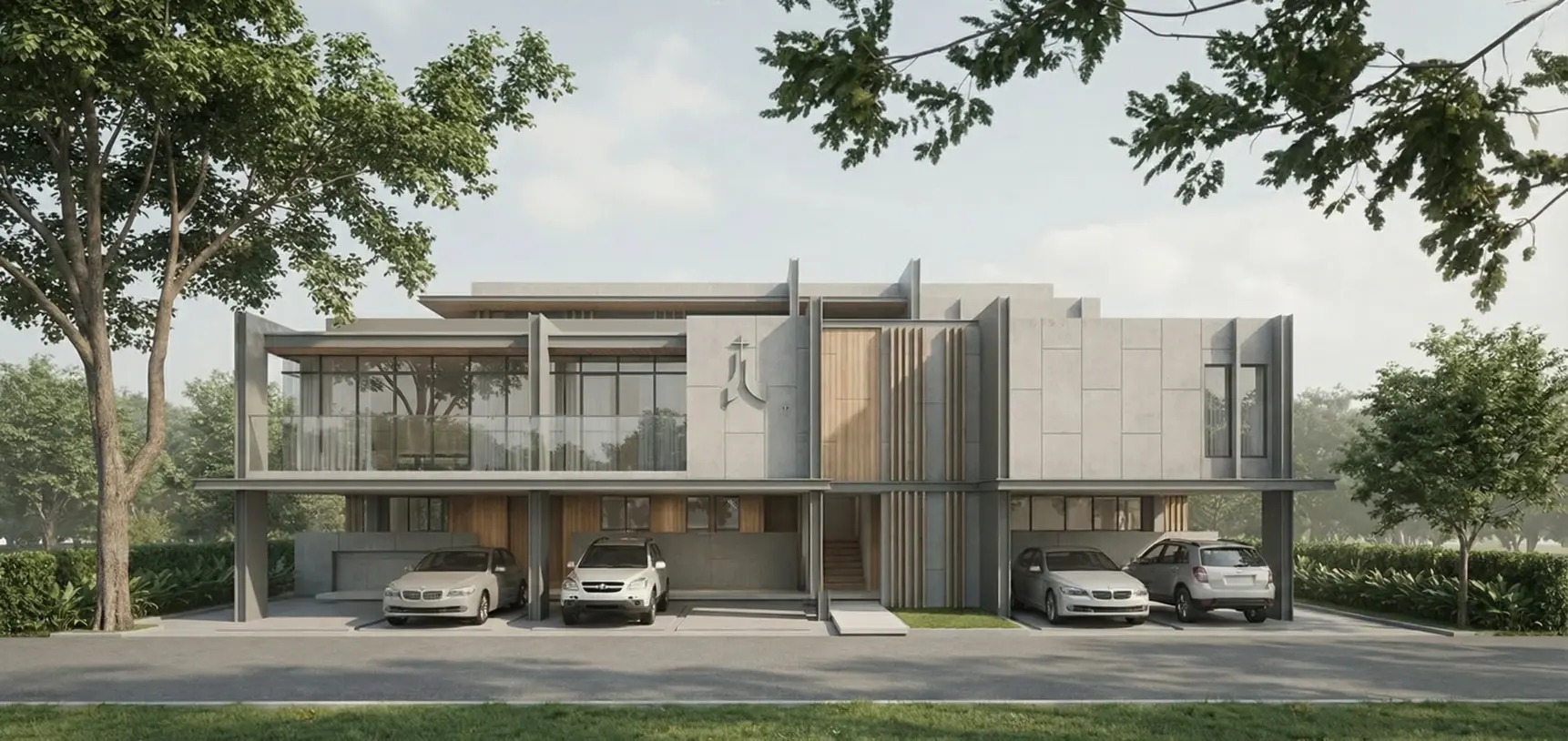 Street elevation of CCA Residences in Wat Ket, Chiang Mai, showing stacked condominium massing, recessed balconies, and transparent ground-floor lobby.