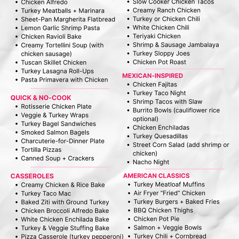 Easy meal planning list for busy weeknights with quick family dinner ideas