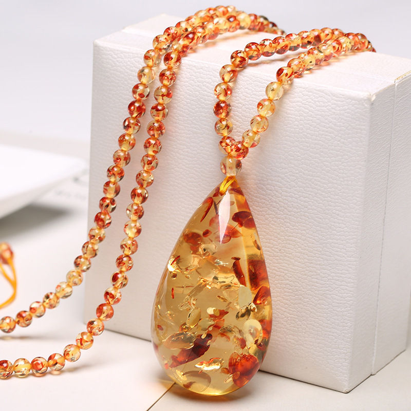 Miniature : Natural Amber Necklace Women Healing Gemstone Fine Jewelry Genuine Baltic Amber 