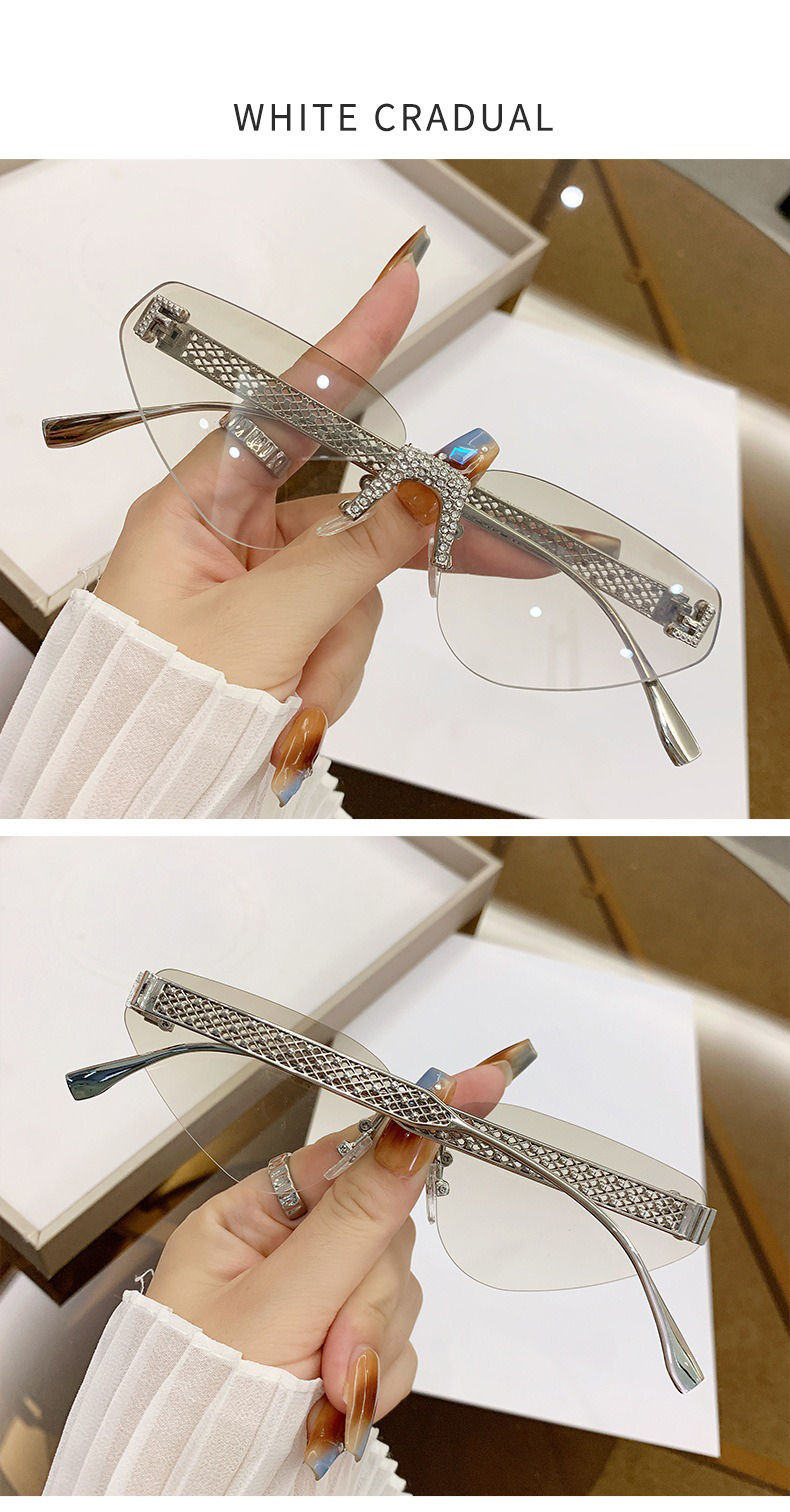 Miniaturbild: Rimless Hollow Triangle Sunglasses Cat Eye Wear Frameless F Letter UV400 Punk Me