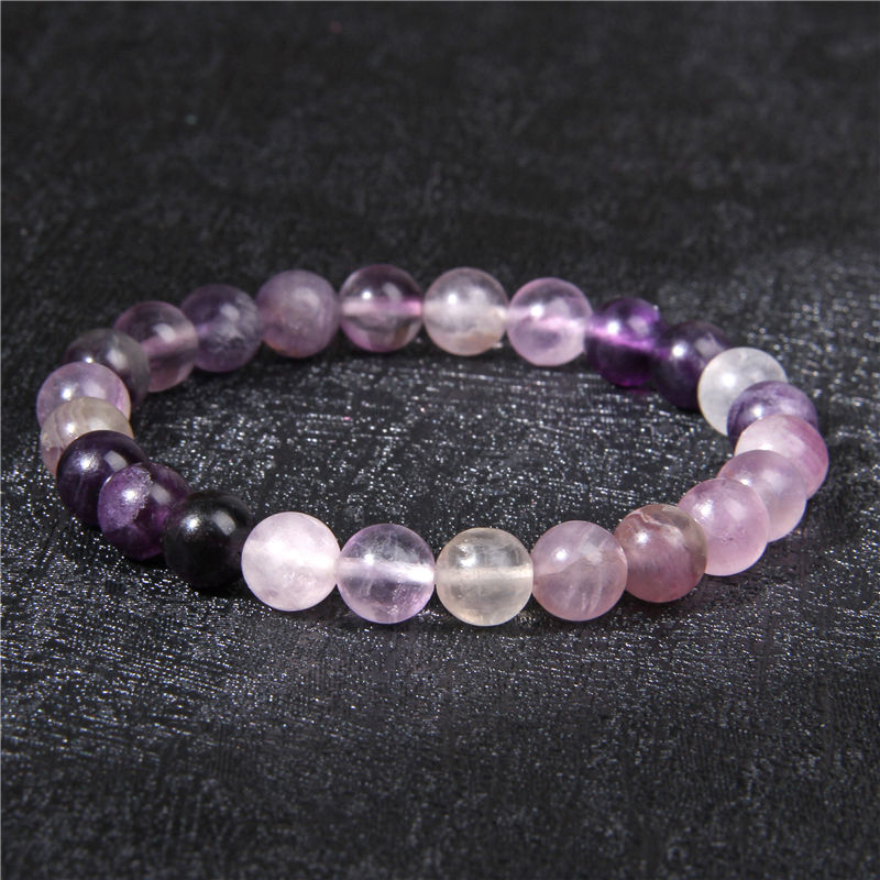 Miniature : Polished 8mm Natural Fluorite Beads Bracelets For Femme Purple Quartz Lucky Ener