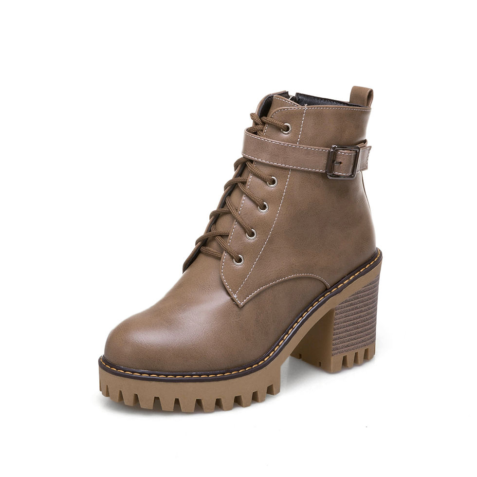 Miniatura: Boats Women 2025 New Winter Female High Heel Lace Up Ankle Boots Buckle Platform