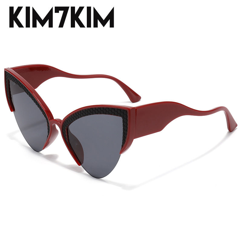 Miniature : Oversized Y2K Punk Cat Eye Sunglasses Women 2025 Luxury Brand Semi-Rimless UV400