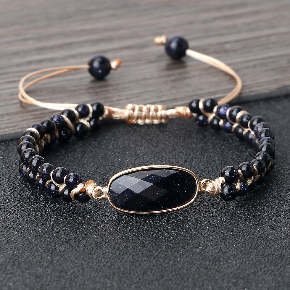 Miniature : Natural Blue Sandstone Tibetan Buddha Bracelets 4mm Natural Stone Charm Pendant 