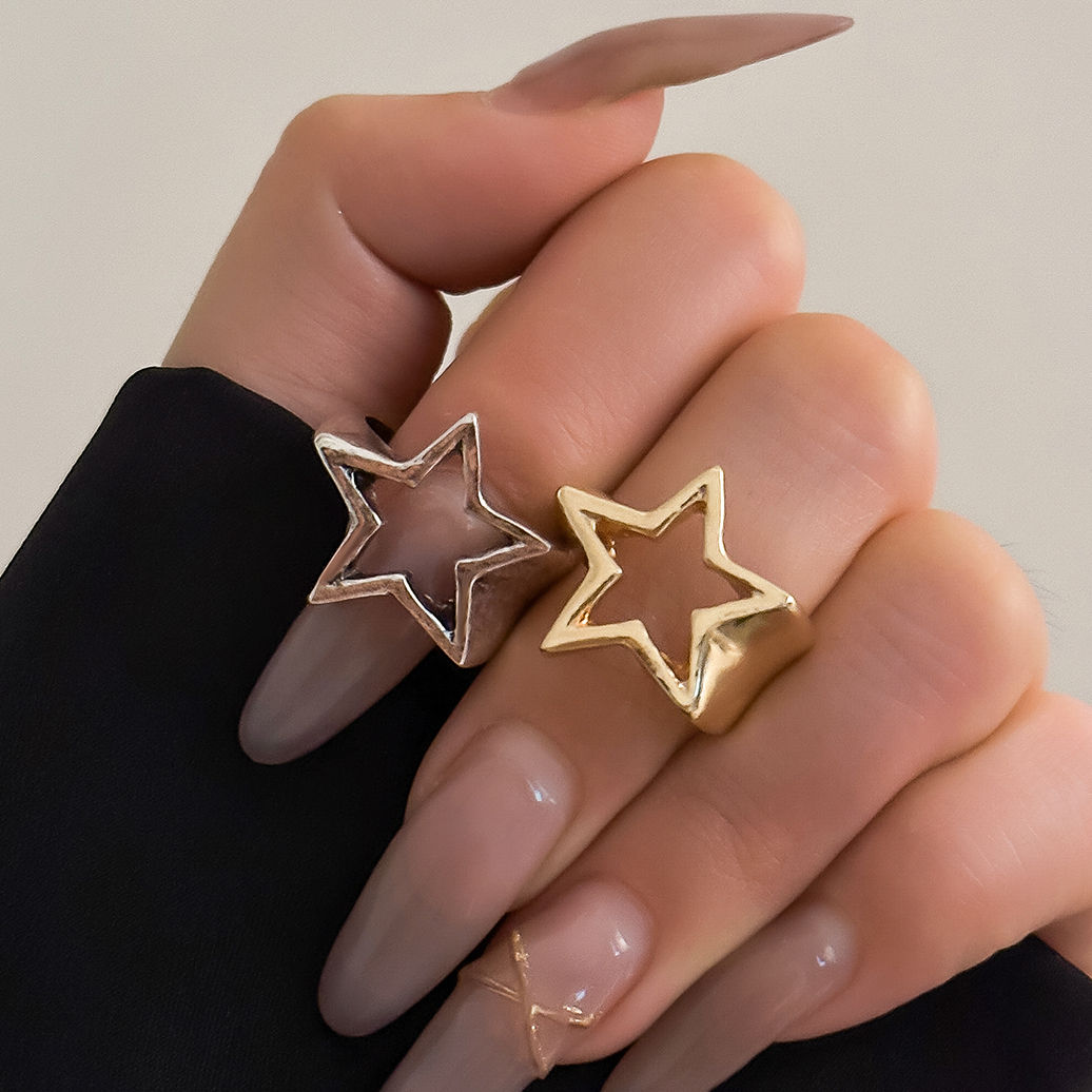 Vintage Punk Irregular Hollow Star Metal Open Rings for Women Fashion Statement