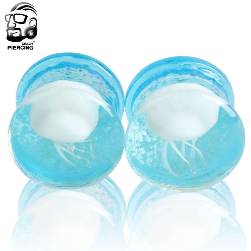 Miniature : 1Pair Glass Ear Plugs Ocean Jellyfish Earring Piercing Expander Glow In The Dark