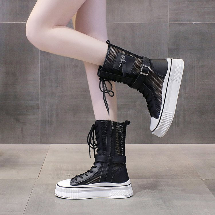 الصورة المصغرة: Summer High Top Women's Shoes Knee High Boots Side Zipper 2024 Flats Vulcanized 