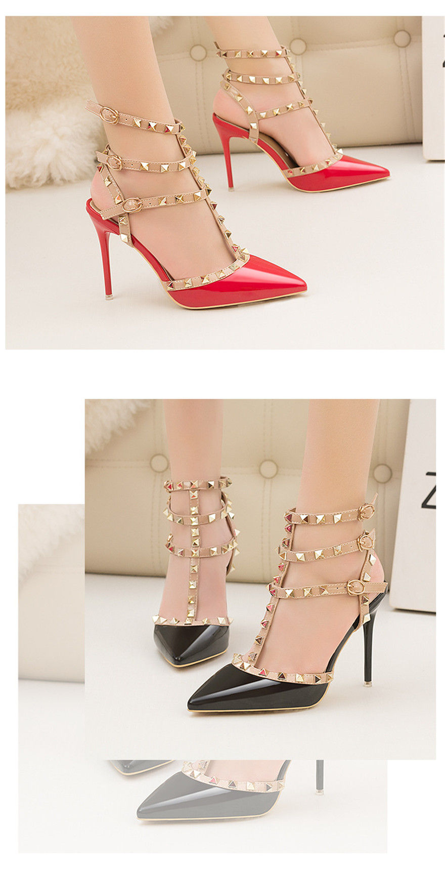 الصورة المصغرة:  Pointed Heels Pointed Toe Studs Fashionable Thin Nude Heels