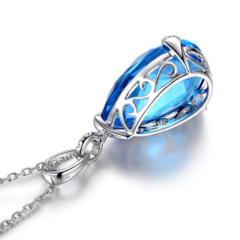Miniature : Sterling Silver 925 Genuine Natural Blue Light Women Pendant Love Crystal Fashio