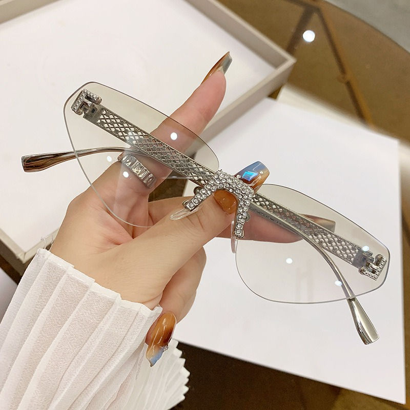 Miniatura: Rimless Hollow Triangle Sunglasses Cat Eye Wear Frameless F Letter UV400 Punk Me