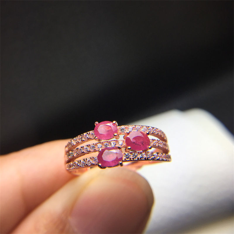 Miniatura: Wedding Ring for Women Real Pure 925 Sterling Silver Natural Ruby Genuine Gemsto