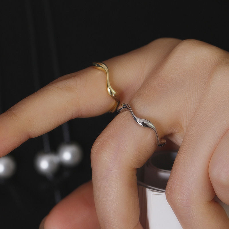 Miniatura: WANTME 925 Sterling Silver Simple Trendy French Wave Opening Adjustable Ring for