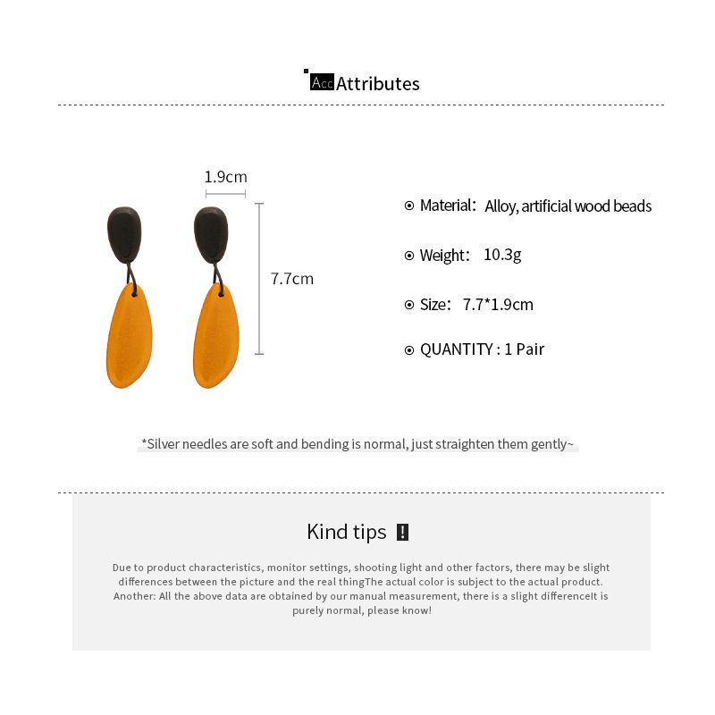 Miniatura: Retro Wooden Irregular Oval Drop Earrings for Women Water Droplet Shaped Earring