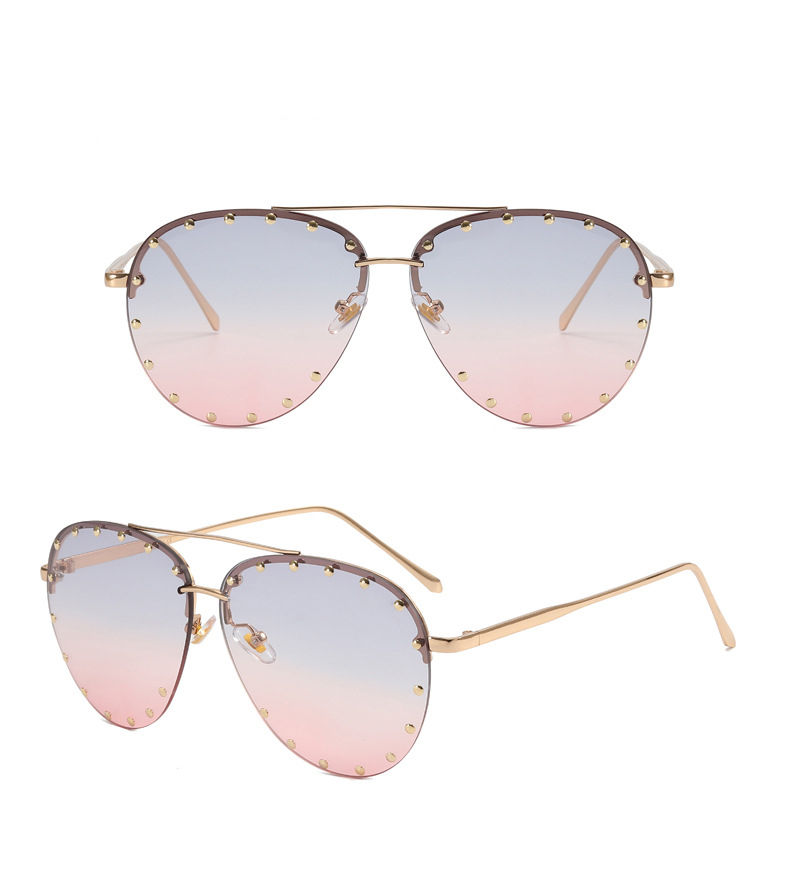 Miniature : 2022 Fashion Rimless Pilot Sunglasses Women Vintage Luxury Brand Design Diamond 