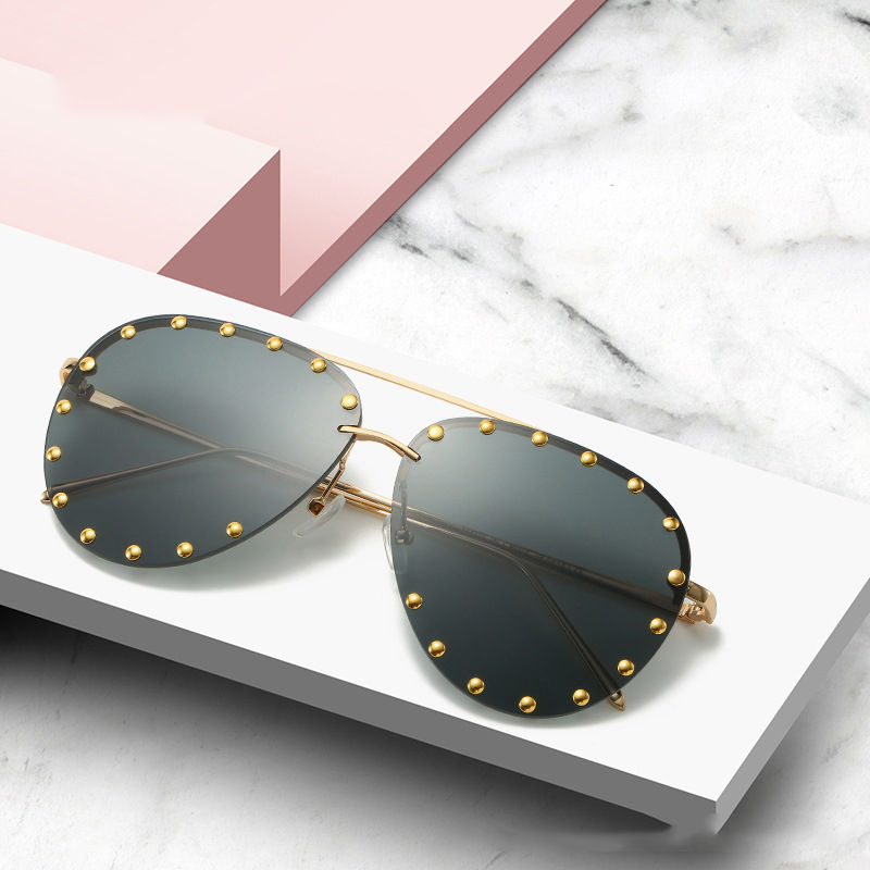 Miniature : 2022 Fashion Rimless Pilot Sunglasses Women Vintage Luxury Brand Design Diamond 