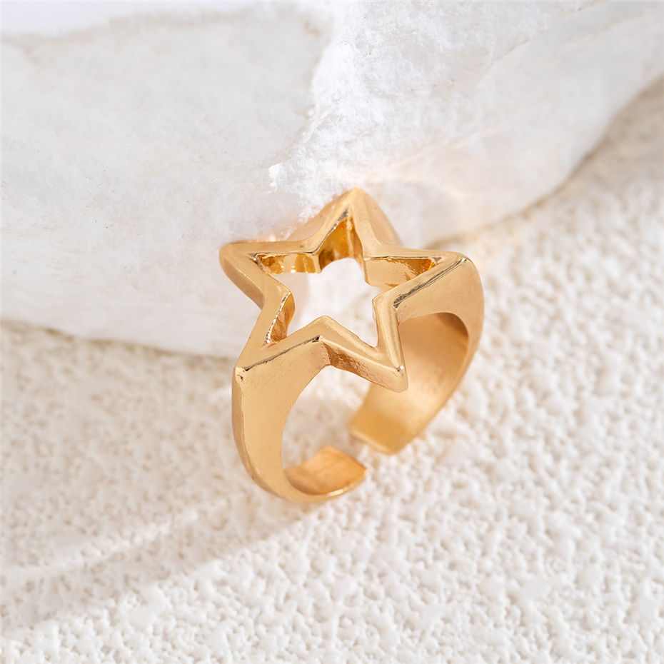 Miniature : Vintage Punk Irregular Hollow Star Metal Open Rings for Women Fashion Statement 