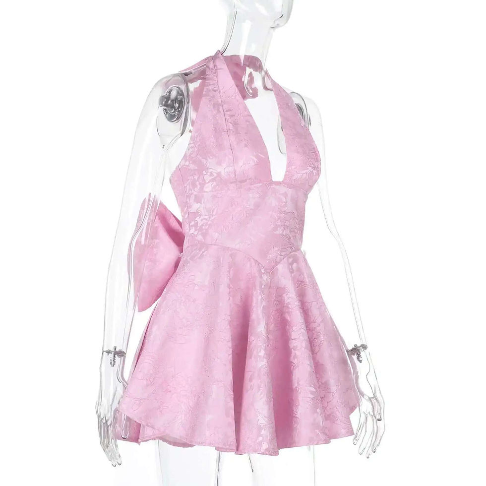 Miniature :  Sexy Bow Halter Long Dress Elegant Jacquard Lace Up Backless Birthday Robe