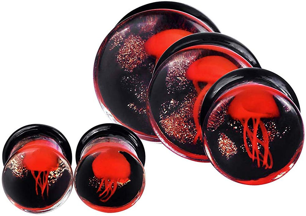 Miniature : 1Pair Glass Ear Plugs Ocean Jellyfish Earring Piercing Expander Glow In The Dark