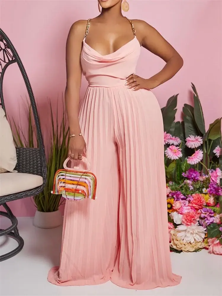 الصورة المصغرة: Party High Waist Backless Wide Leg Pleated 