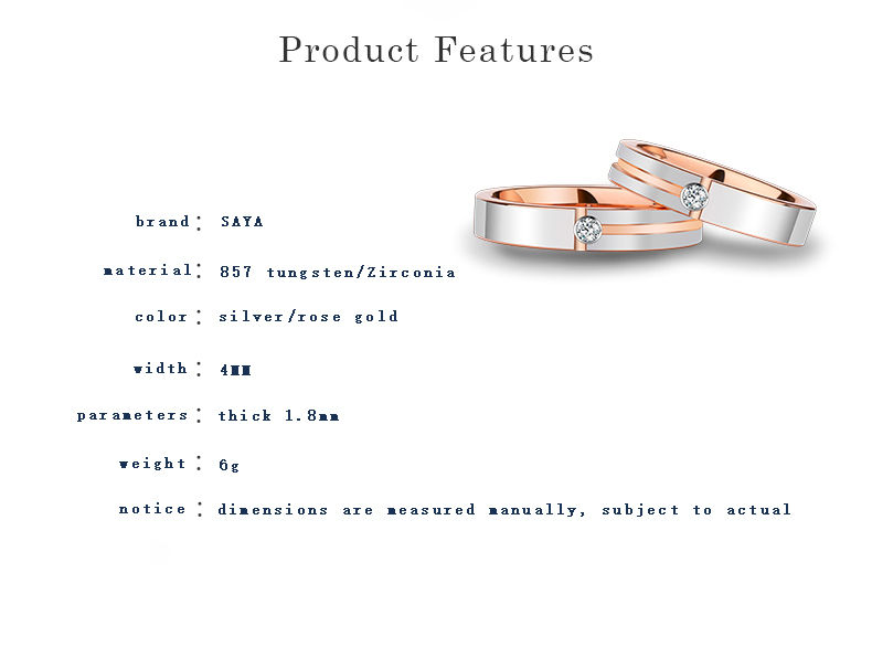 الصورة المصغرة: Wedding Rings for Men Women Rose Gold Plating Tungsten Synthetic Moissanite Inla