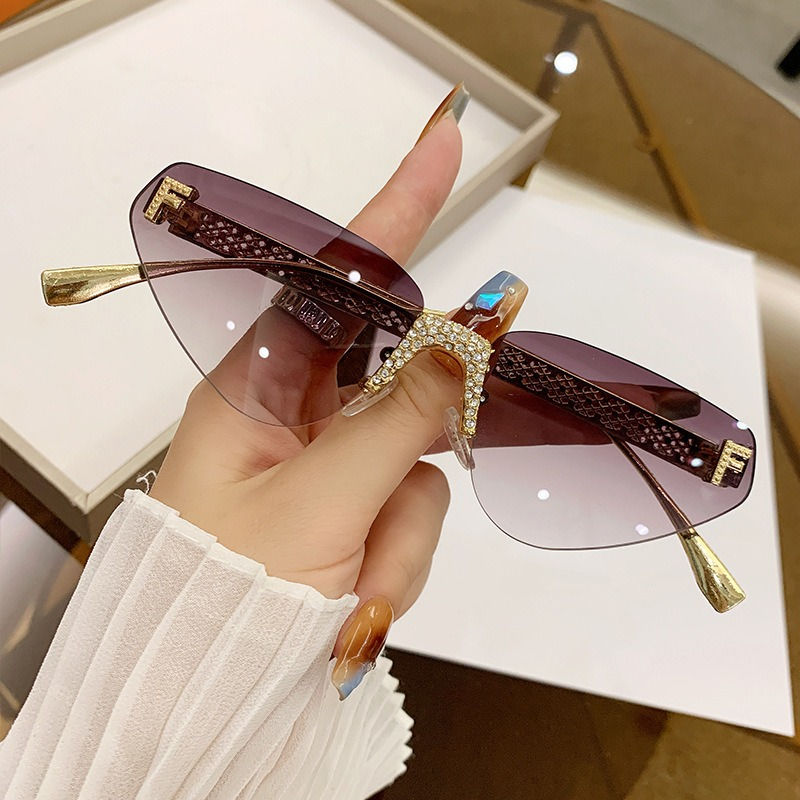 Miniatura: Rimless Hollow Triangle Sunglasses Cat Eye Wear Frameless F Letter UV400 Punk Me