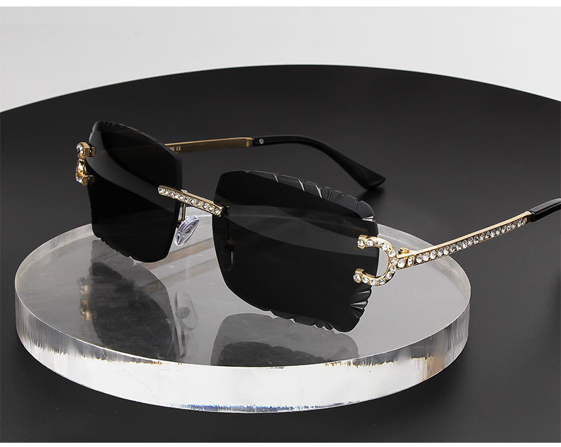 Thumbnail: Fashion Rimless Diamond Sunglasses Brand Design Women Small Square Metal Sun gla