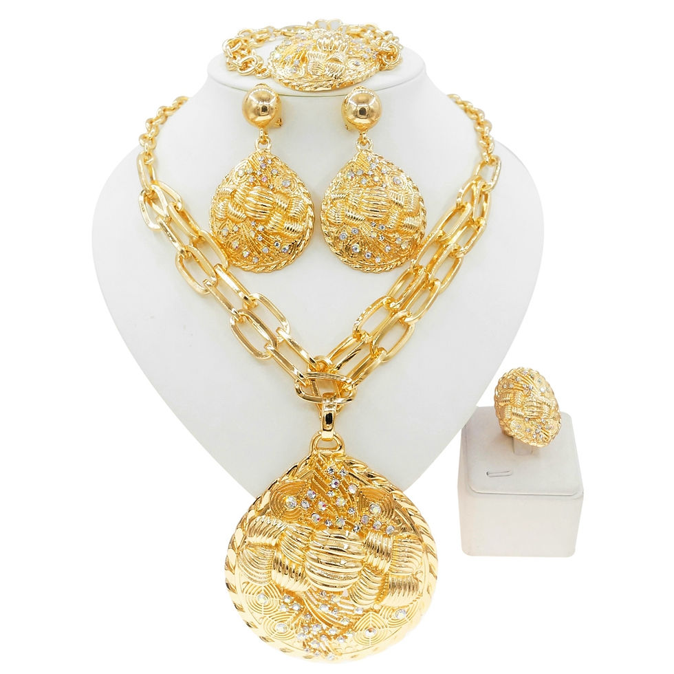 Miniatura: Newest Italian Golden Jewelry Set Woman Large Pendant Necklace Banquet Wedding P