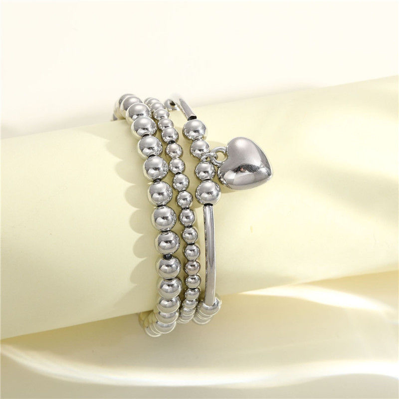 Miniaturbild: 3 pcs/set Trend Heart Pendant Bracelets Set for Women Silver Color Ball Beaded B