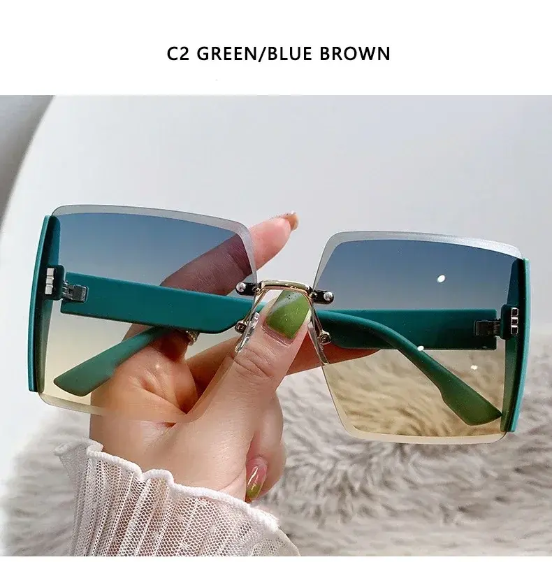 Miniature : 2025 New Frameless Vintage Square Sunglasses Woman Shiny Gradient Mirror Sun Gla