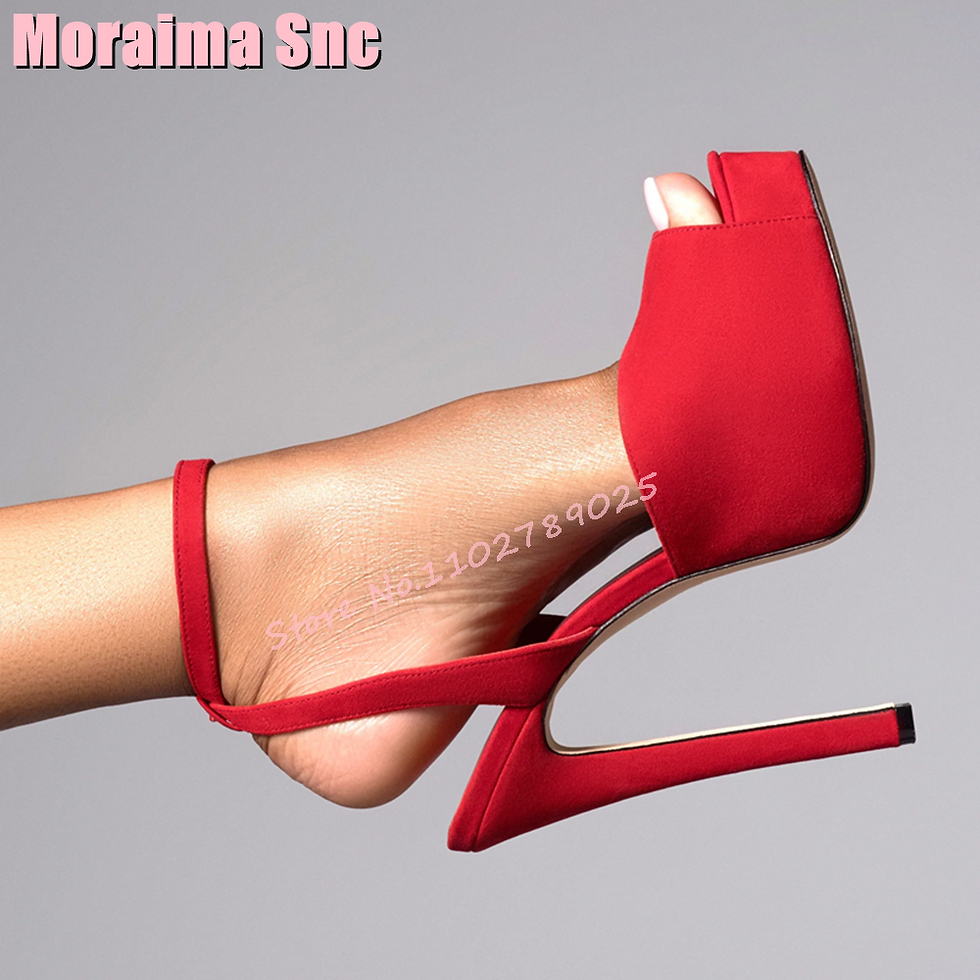 Miniatura: Fashion Platform Peep Toe Sandals Stiletto High Heel Ankle Buckle Strap Suede Le