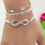 Thumbnail: 3 Pcs Women Bracelets Rhinestone Decor Hollow Infinite Symbol Heart Stackable Wr
