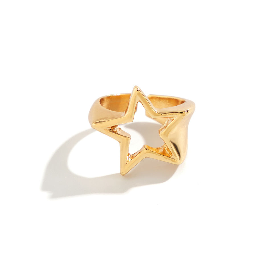 Miniature : Vintage Punk Irregular Hollow Star Metal Open Rings for Women Fashion Statement 