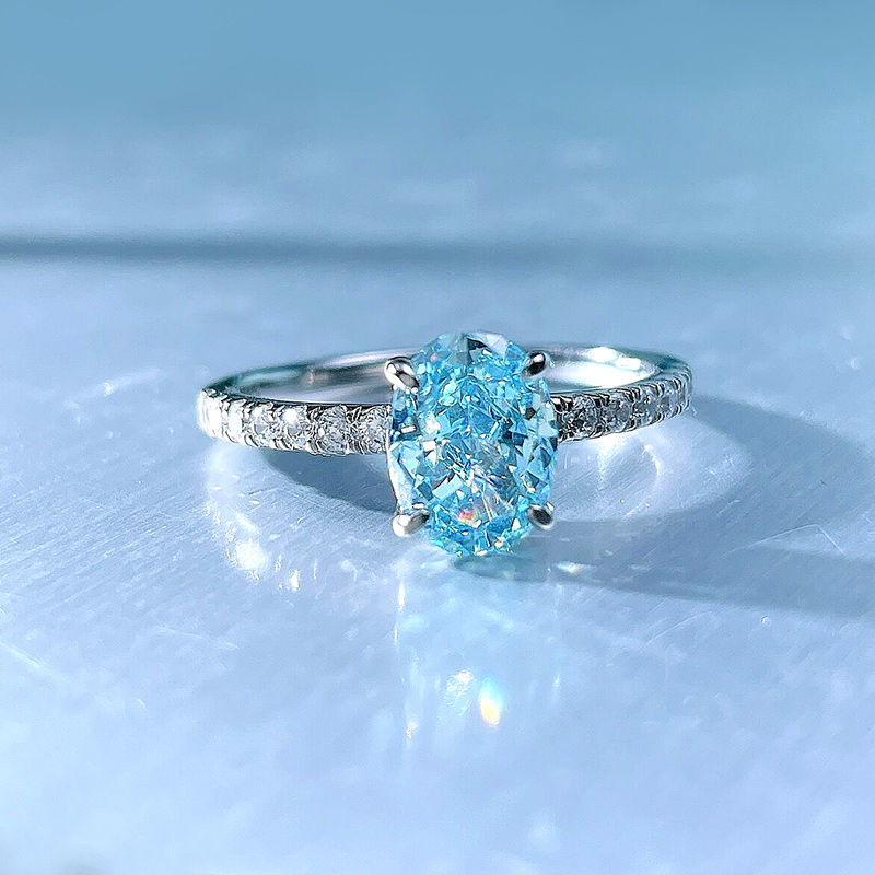 Miniature : 2 Carat Pigeon Egg Aquamarine Ring Artificial Gemstone 925 Sterling Silver Inlai