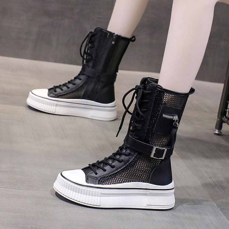 الصورة المصغرة: Summer High Top Women's Shoes Knee High Boots Side Zipper 2024 Flats Vulcanized 
