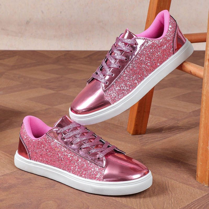 Miniatura:  Glitter Leather Women's Flat Shoes Big Size 44 Red Shoes Woman Comfort Lace-up 