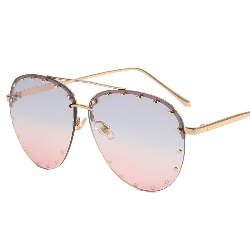 Thumbnail: 2022 Fashion Rimless Pilot Sunglasses Women Vintage Luxury Brand Design Diamond 