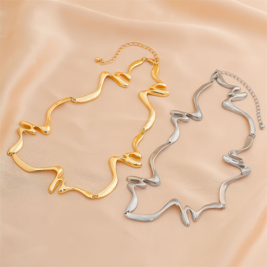 Miniature : Punk Vintage Irregular Water Drop Metal Choker Necklace Women Trend 2024 Unique 
