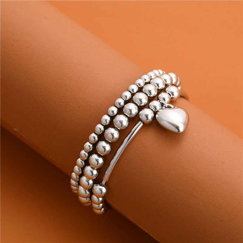 Miniaturbild: 3 pcs/set Trend Heart Pendant Bracelets Set for Women Silver Color Ball Beaded B