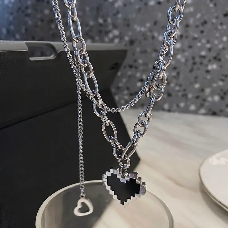 Miniatura: Senior Fashion Women Heart Pendant Necklaces Fine Double Link Neck Chain Necklac