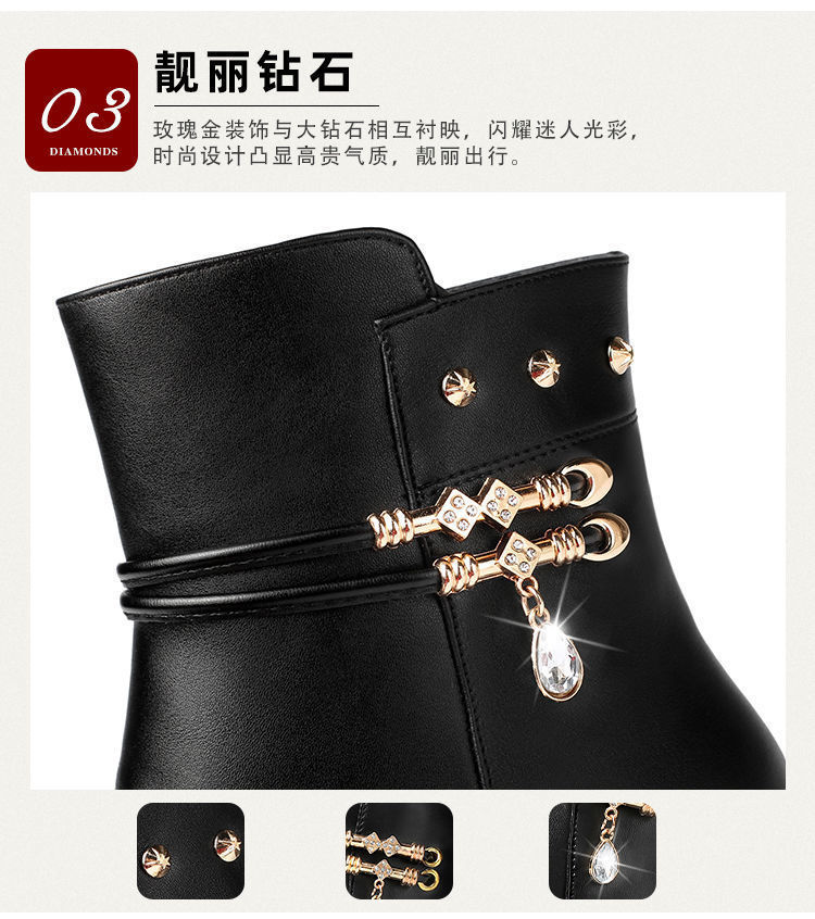 Miniaturbild: Leather Women Boots 2024 Winter Thick Wool Lined Genuine Leather Women Snow Boot
