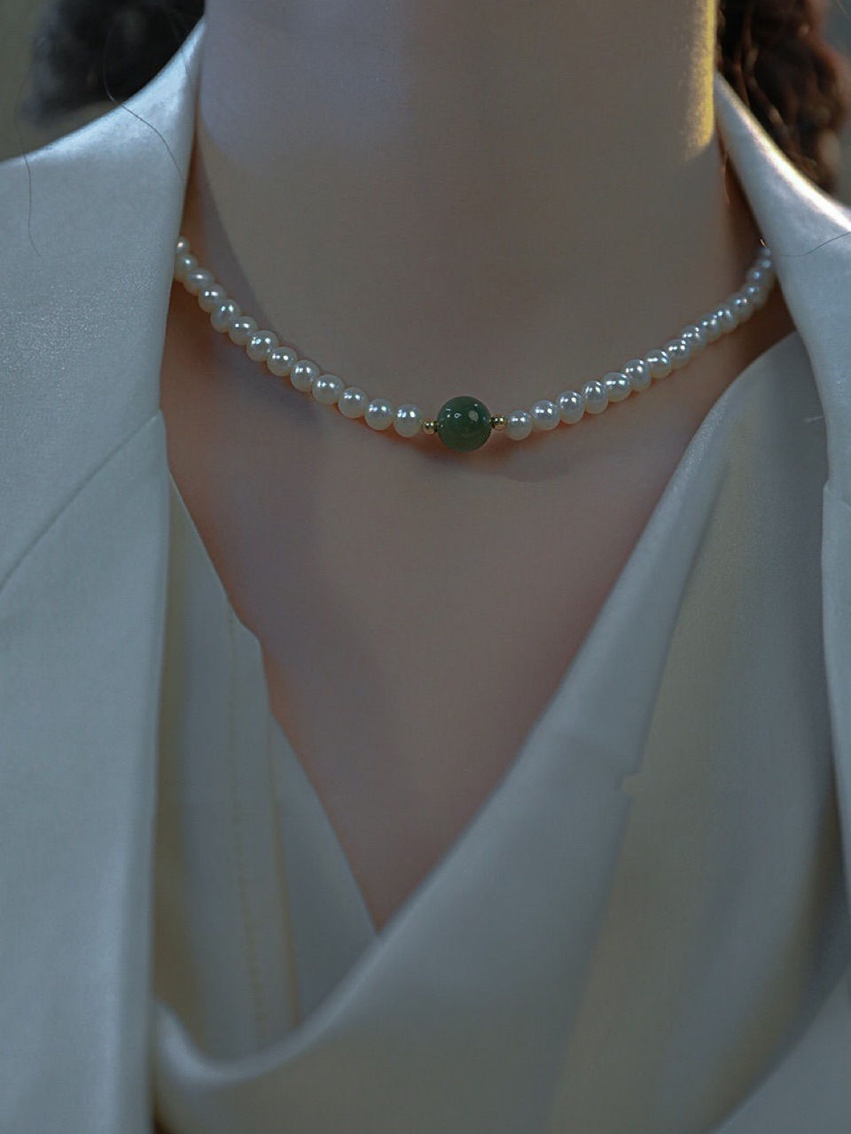 Miniature : 100% Natural Jade Stone & Freshwater Pearl 14K Gold Filled Female Necklace Jewel