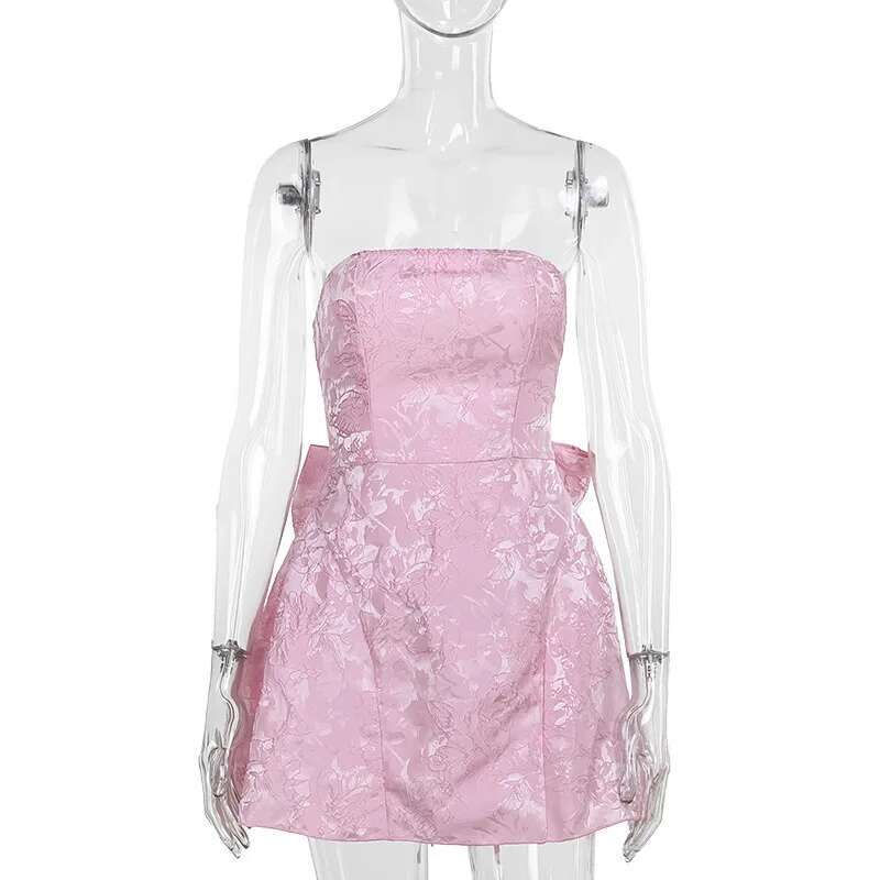 Thumbnail:  Sexy Bow Halter Long Dress Elegant Jacquard Lace Up Backless Birthday Robe