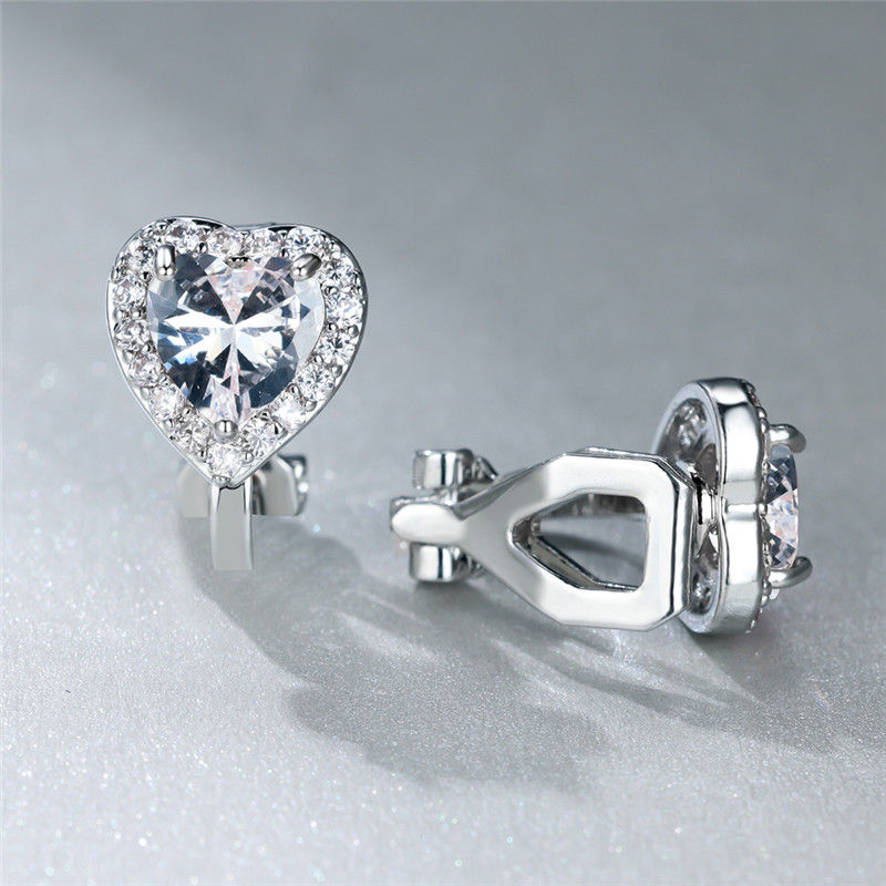 Miniature : Vintage Black Stone Clip Earrings Pink Crystal White Zircon Love Heart Earrings 