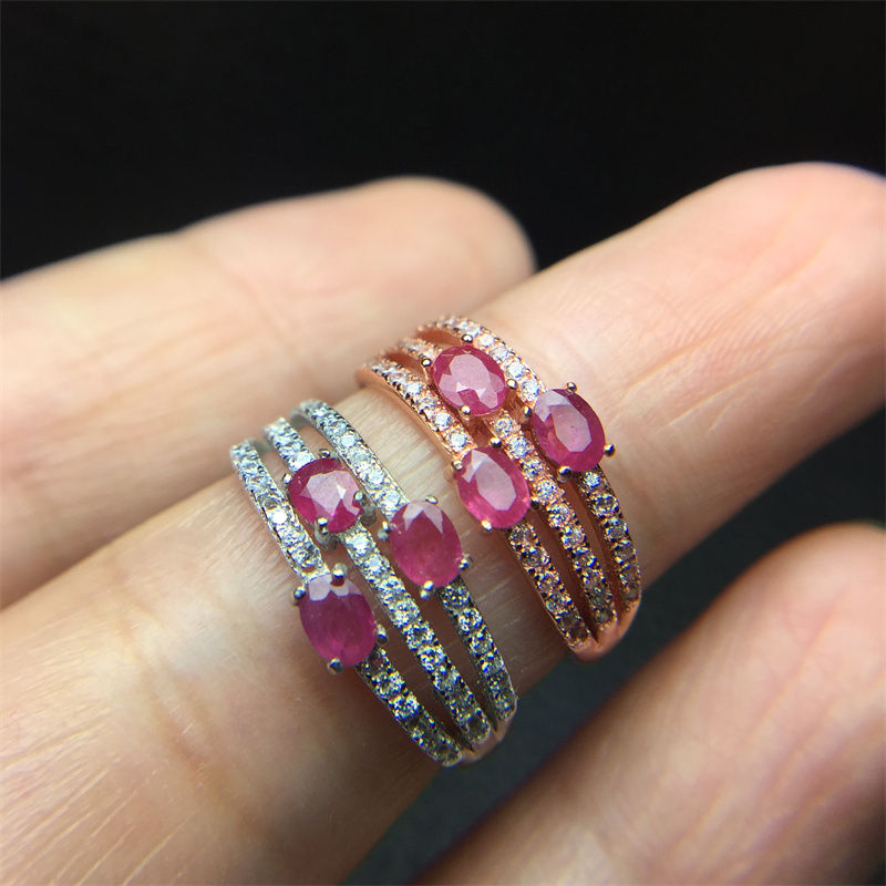 Miniatura: Wedding Ring for Women Real Pure 925 Sterling Silver Natural Ruby Genuine Gemsto